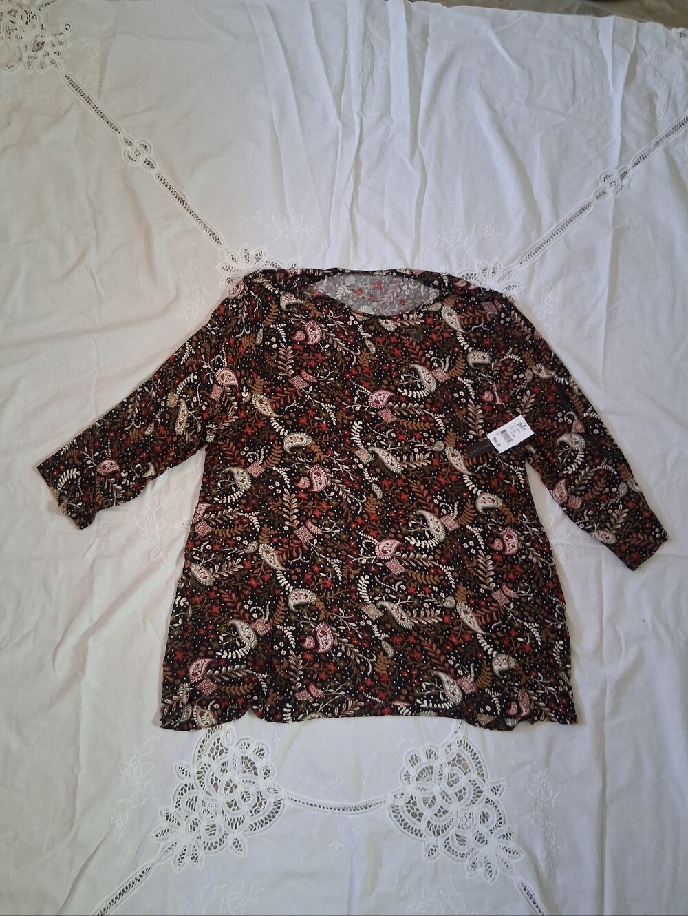Preswick & Moore Paisley Print, 3/4 Sleeve Womens Multi Color Top - Sz 2X  NWT